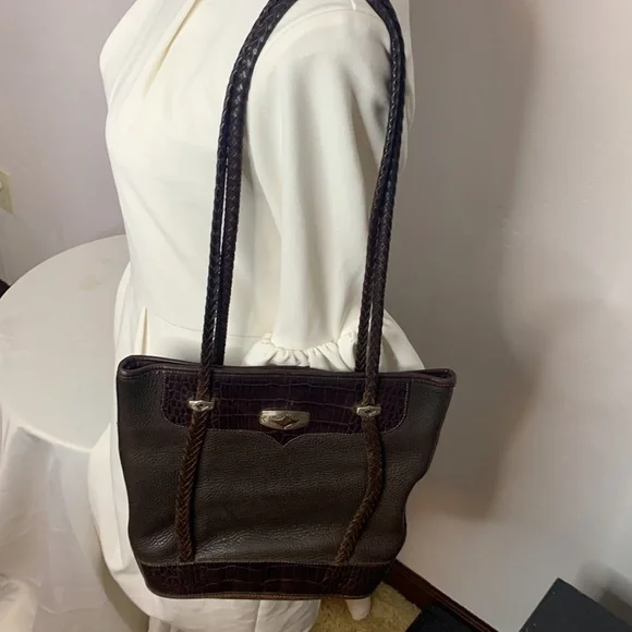 Brighton Vintage Brown Leather Braided Shoulder Bag BRN5279C - Picture 13 of 13